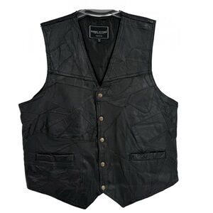 Leather Biker Vest Motorcycle Size XL Black Patchwork Pockets Snap Rebel Ryder